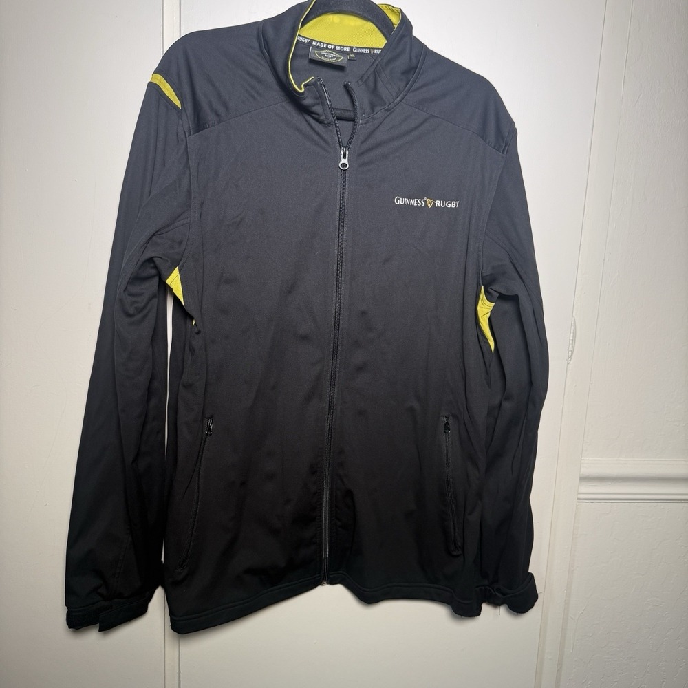 Guiness Rugby Jacket Mens XL Black Full Zip Pockets Ireland Breathable
